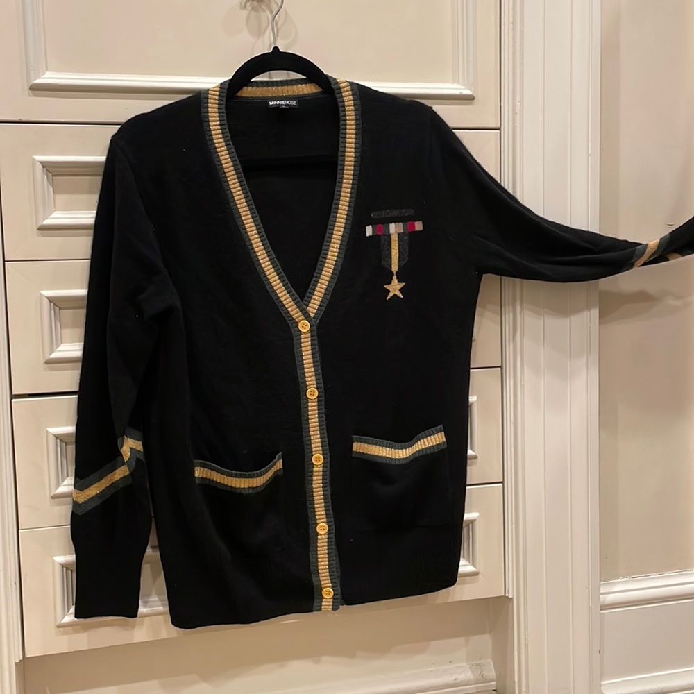 Minnie Rose gold and army green detailed cashmere sweater cardigan!